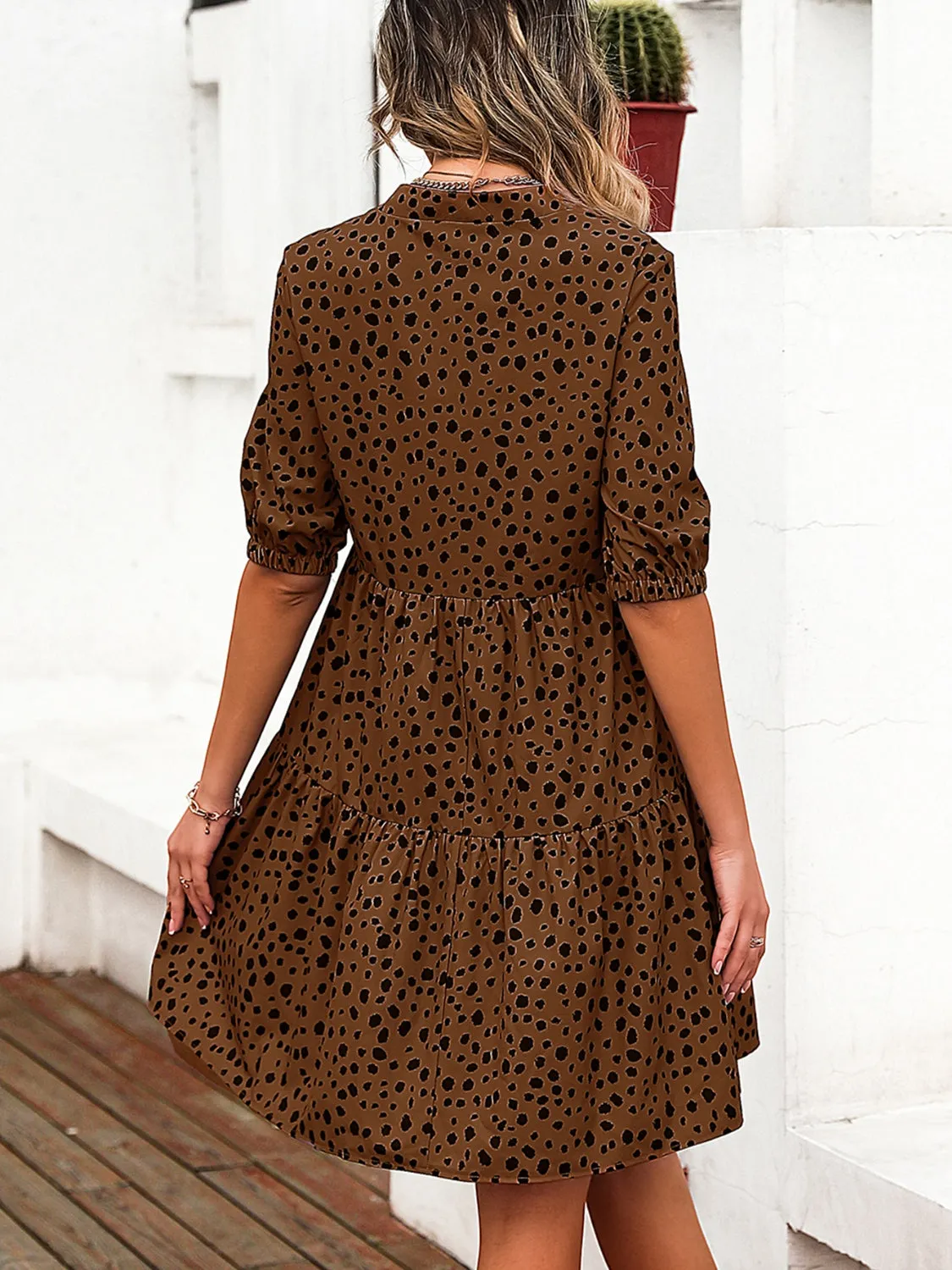 Sunset Vacation Printed Notched Half Sleeve Dress