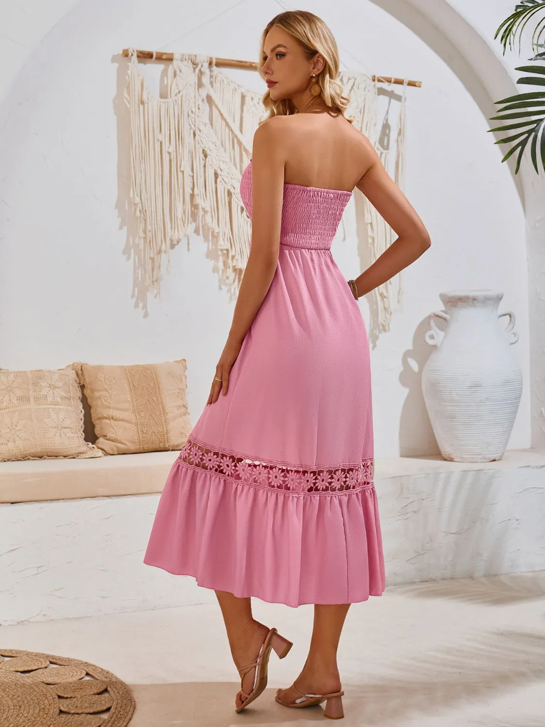 Sunset Vacation Smocked Frill Tube Midi Dress