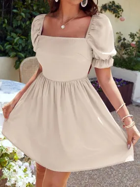 Sunset Vacation Square Neck Flounce Sleeve Mini Dress