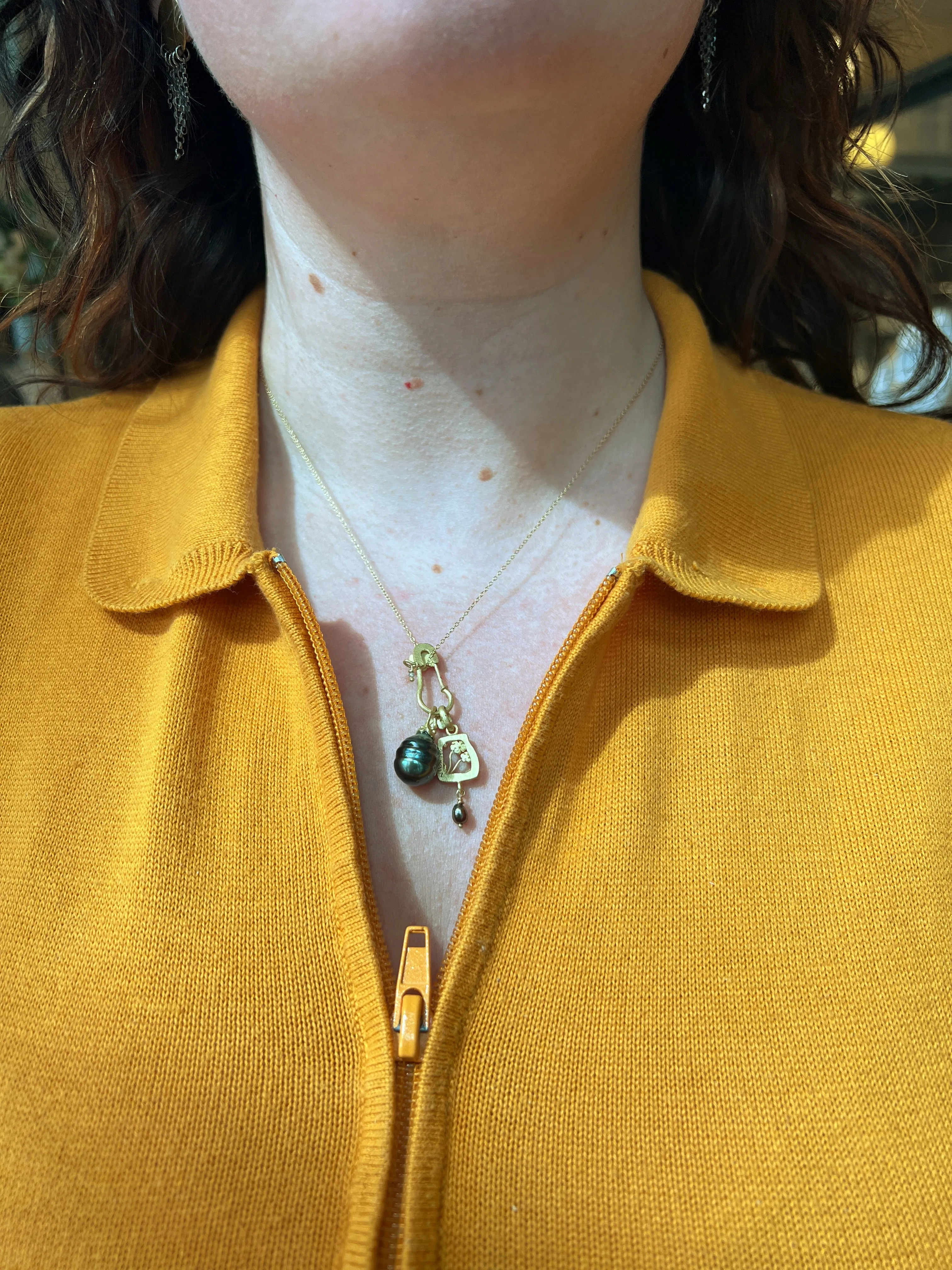 Tahitian Pearl Pendant, Flower & Tendril