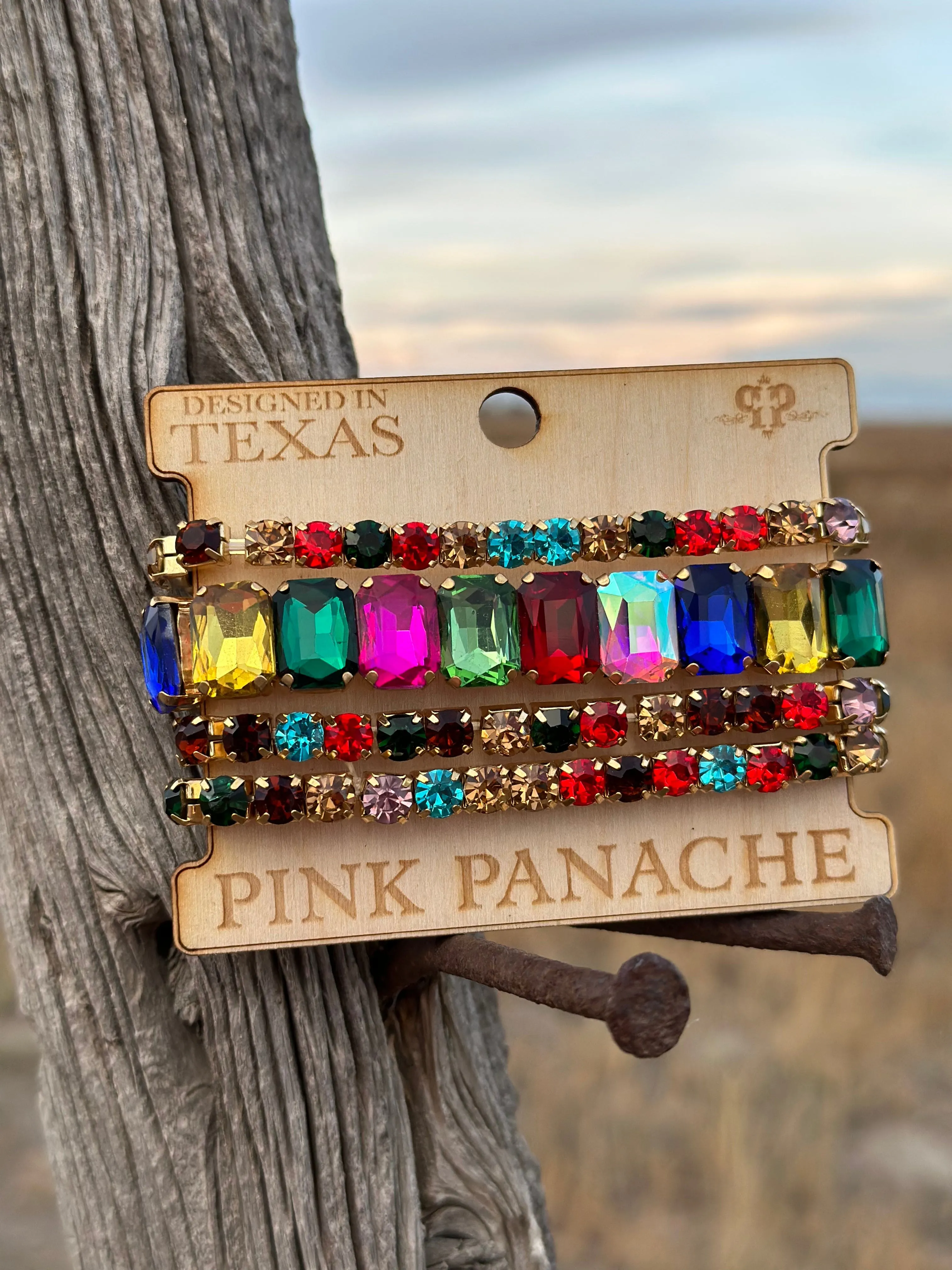 The Pink Panache Gold Sparkly Crystal Stack Bracelet Set