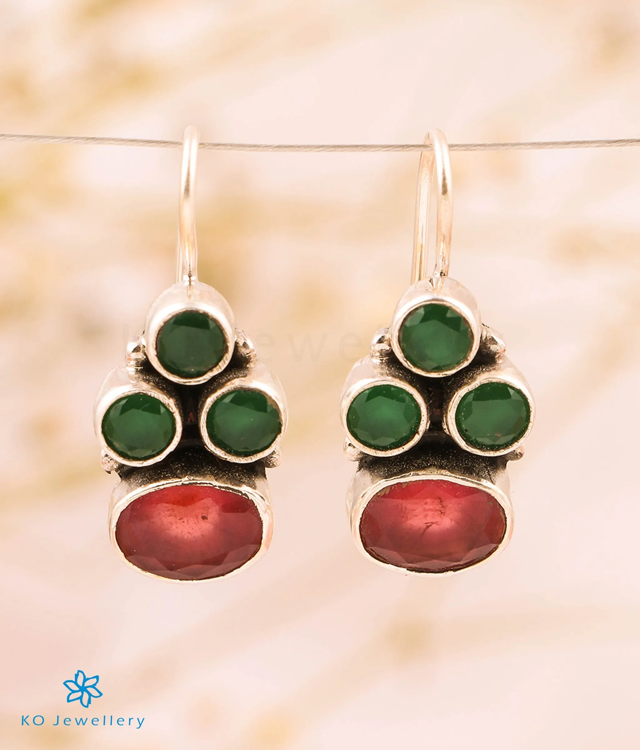 The Viniti Silver Gemstone Earrings (Red/Green)