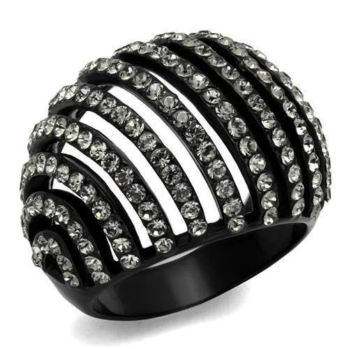 TK2345 IP Black(Ion Plating) Stainless Steel Ring with Top Grade Crystal in Black Diamond