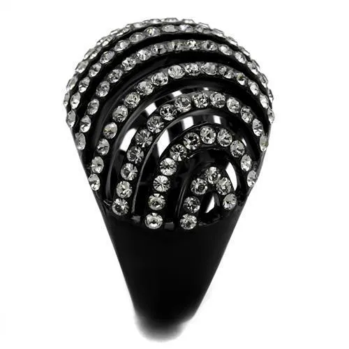 TK2345 IP Black(Ion Plating) Stainless Steel Ring with Top Grade Crystal in Black Diamond