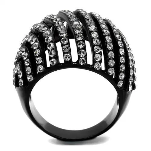 TK2345 IP Black(Ion Plating) Stainless Steel Ring with Top Grade Crystal in Black Diamond