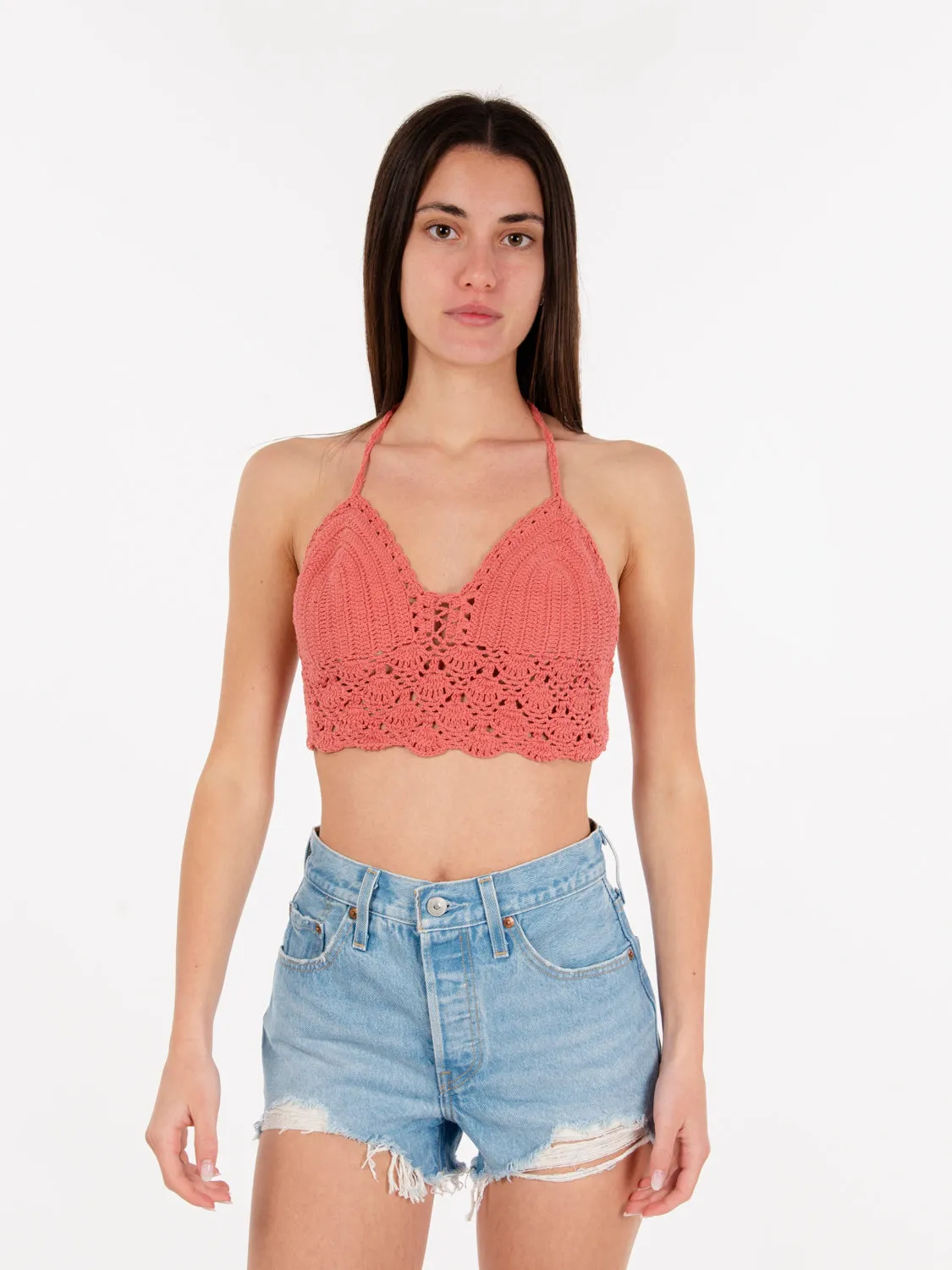 Top crochet rosa