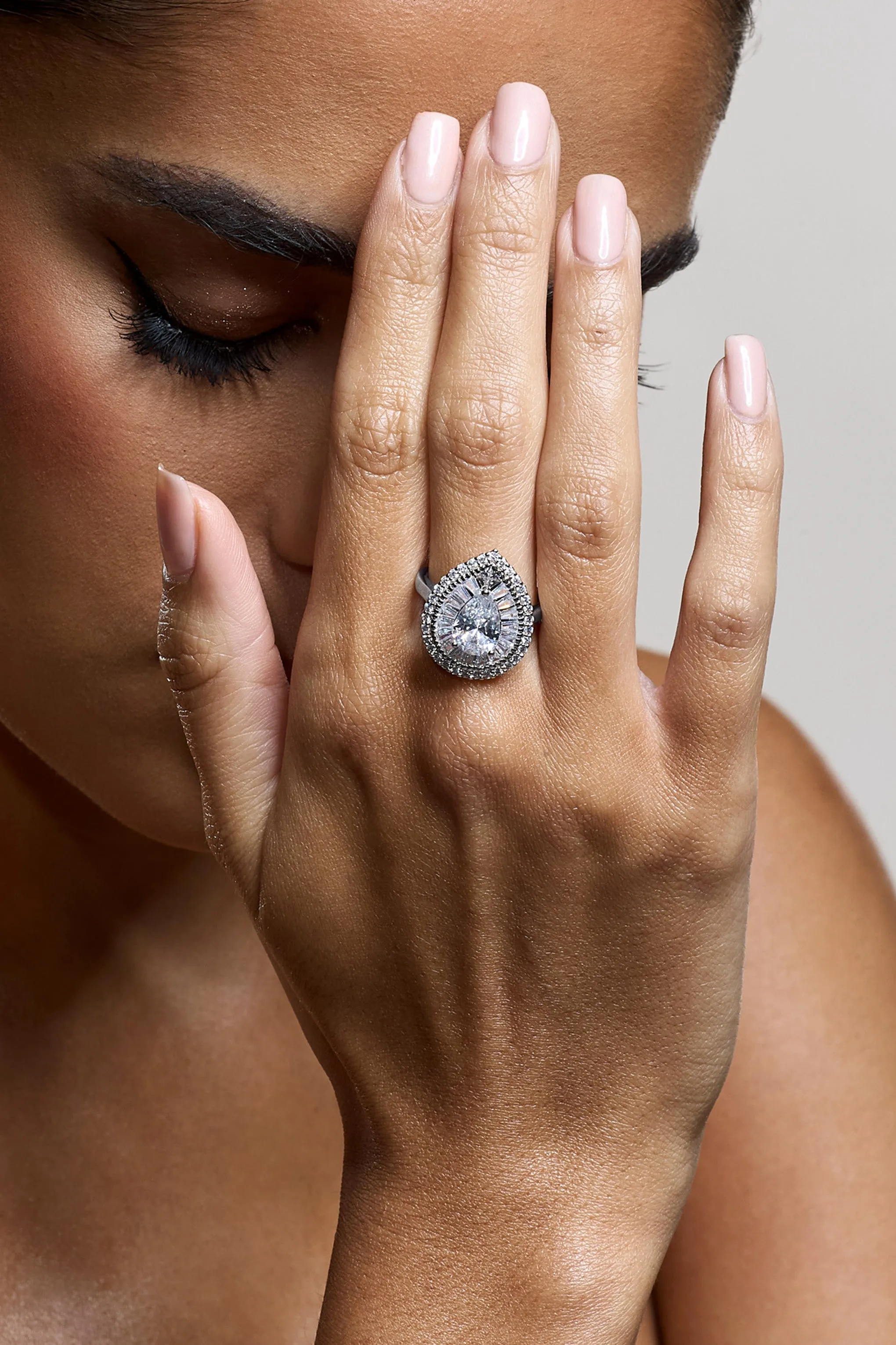 Trance | Silver Pear Diamante Ring