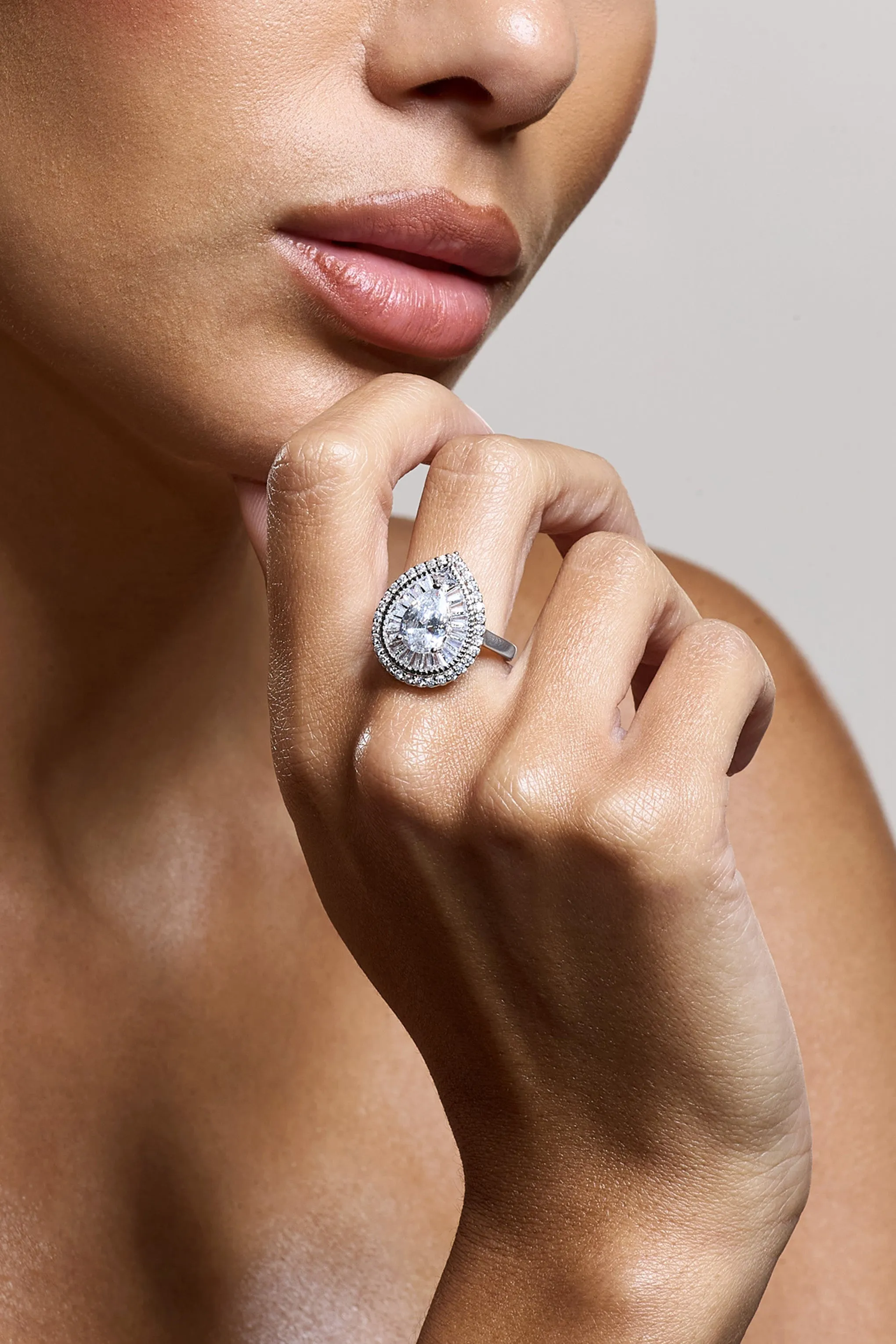 Trance | Silver Pear Diamante Ring