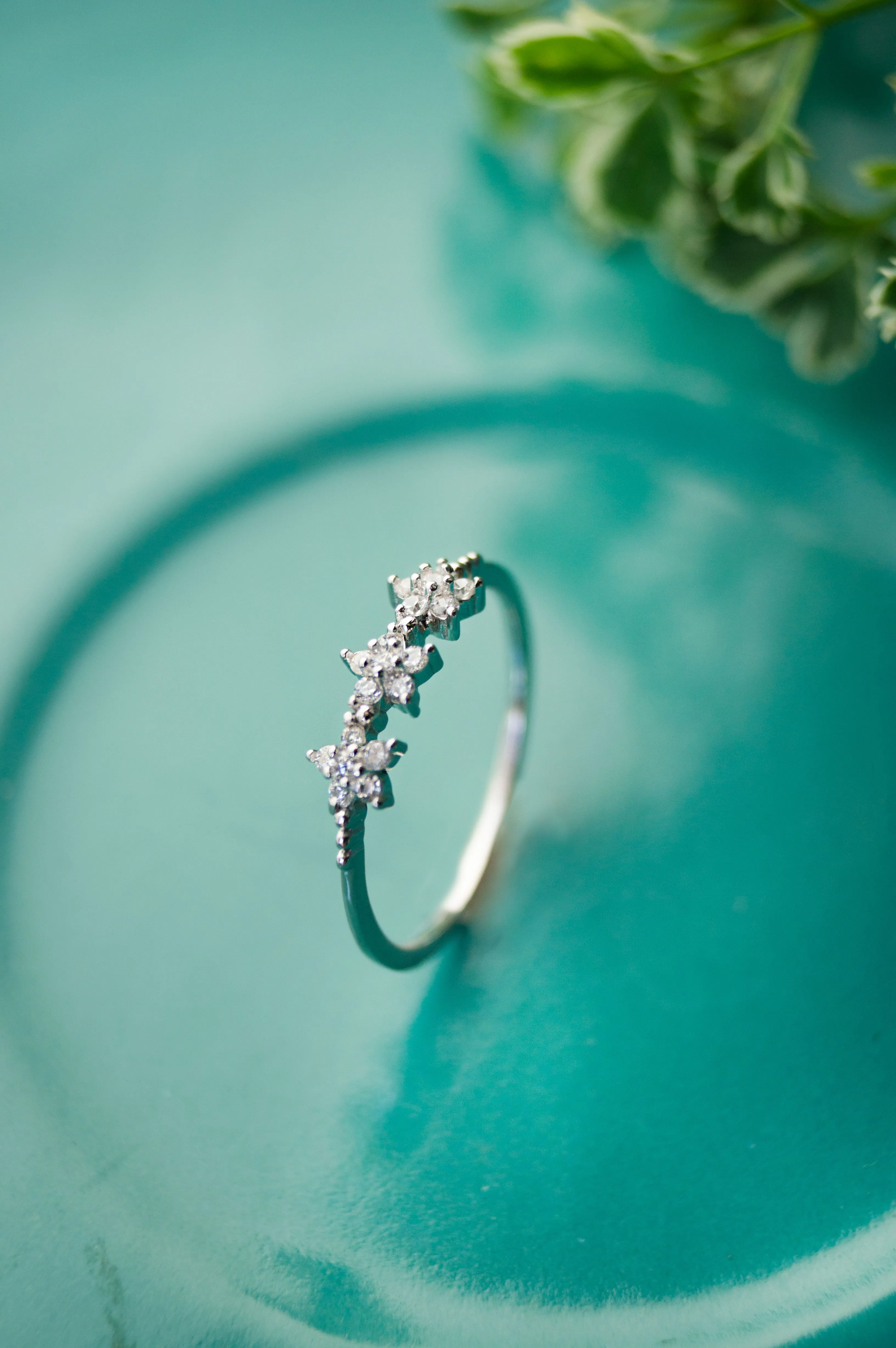 Triple Flower Sterling Silver Delicate Ring