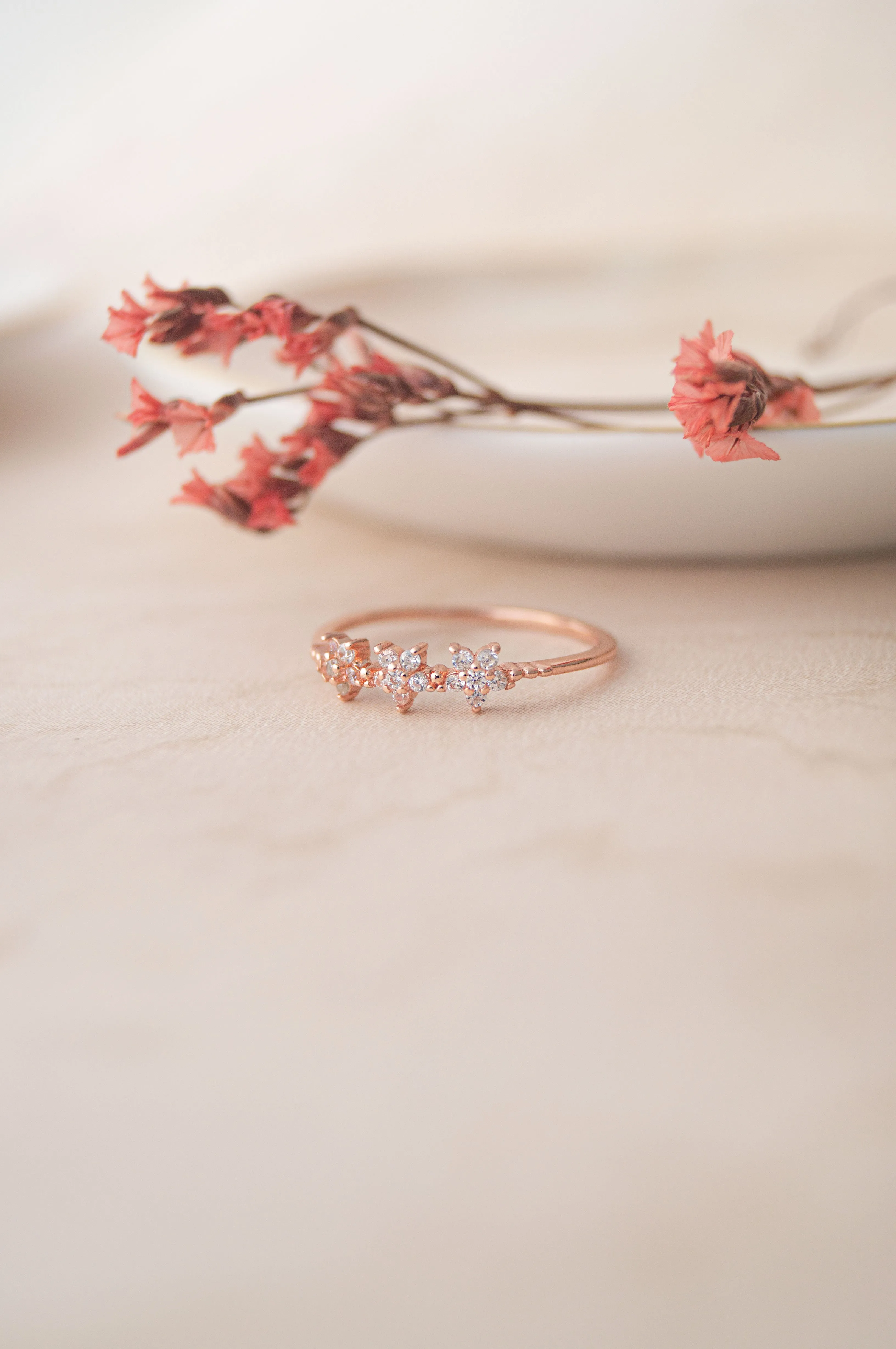 Triple Flower Sterling Silver Delicate Ring