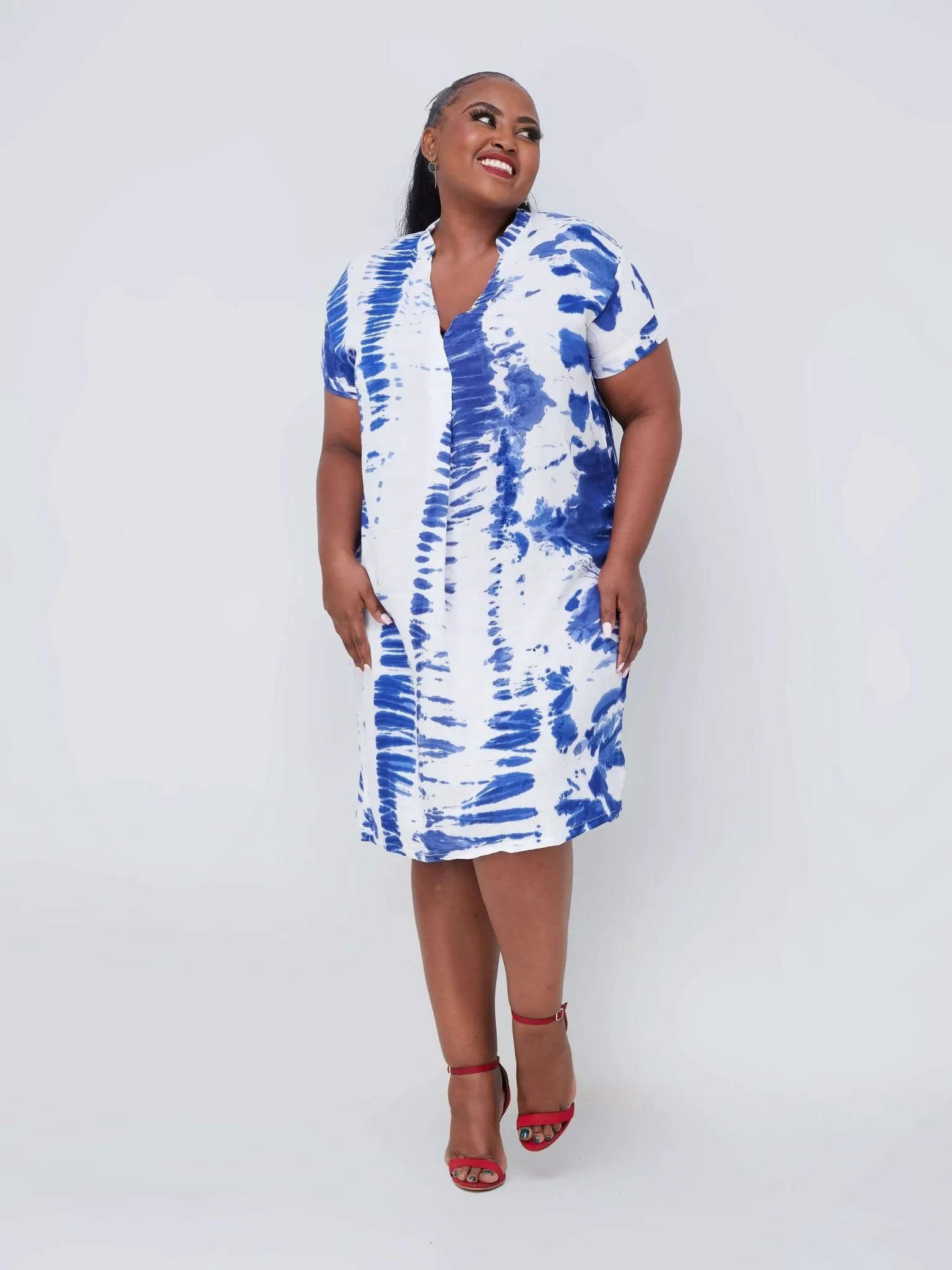 Vazi Afriq Tie & Dye Shirt Dress - Blue / White