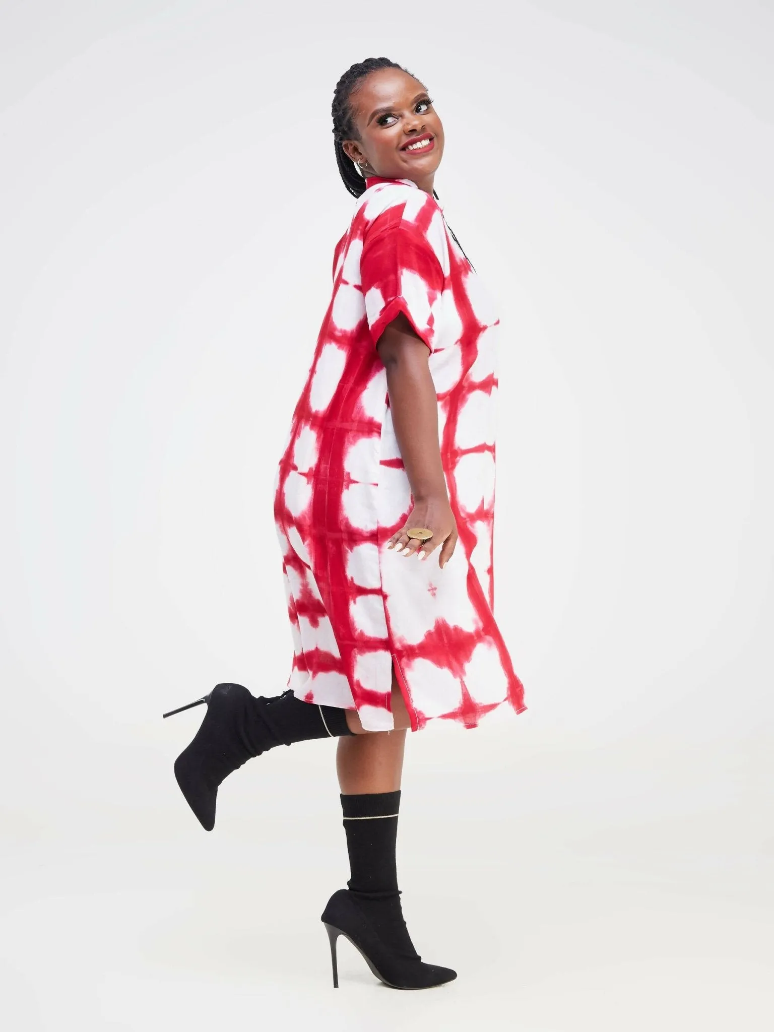 Vazi Afriq Tie & Dye Shirt Dress - Red / White