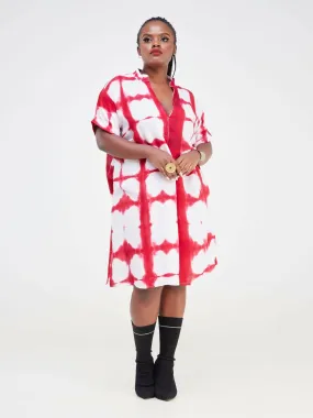 Vazi Afriq Tie & Dye Shirt Dress - Red / White