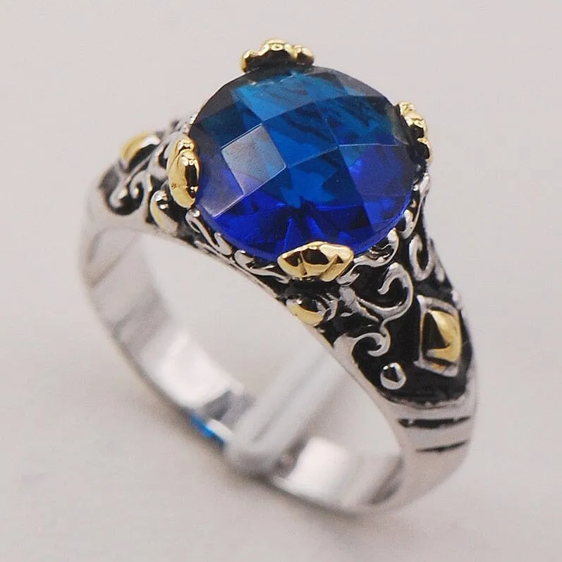 Vintage Style Sapphire Crystal Zircon Ring - 925 Sterling Silver