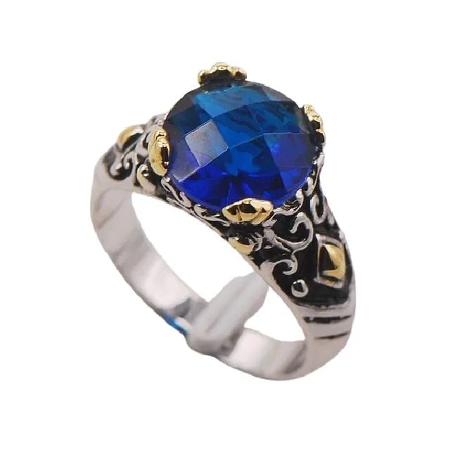 Vintage Style Sapphire Crystal Zircon Ring - 925 Sterling Silver