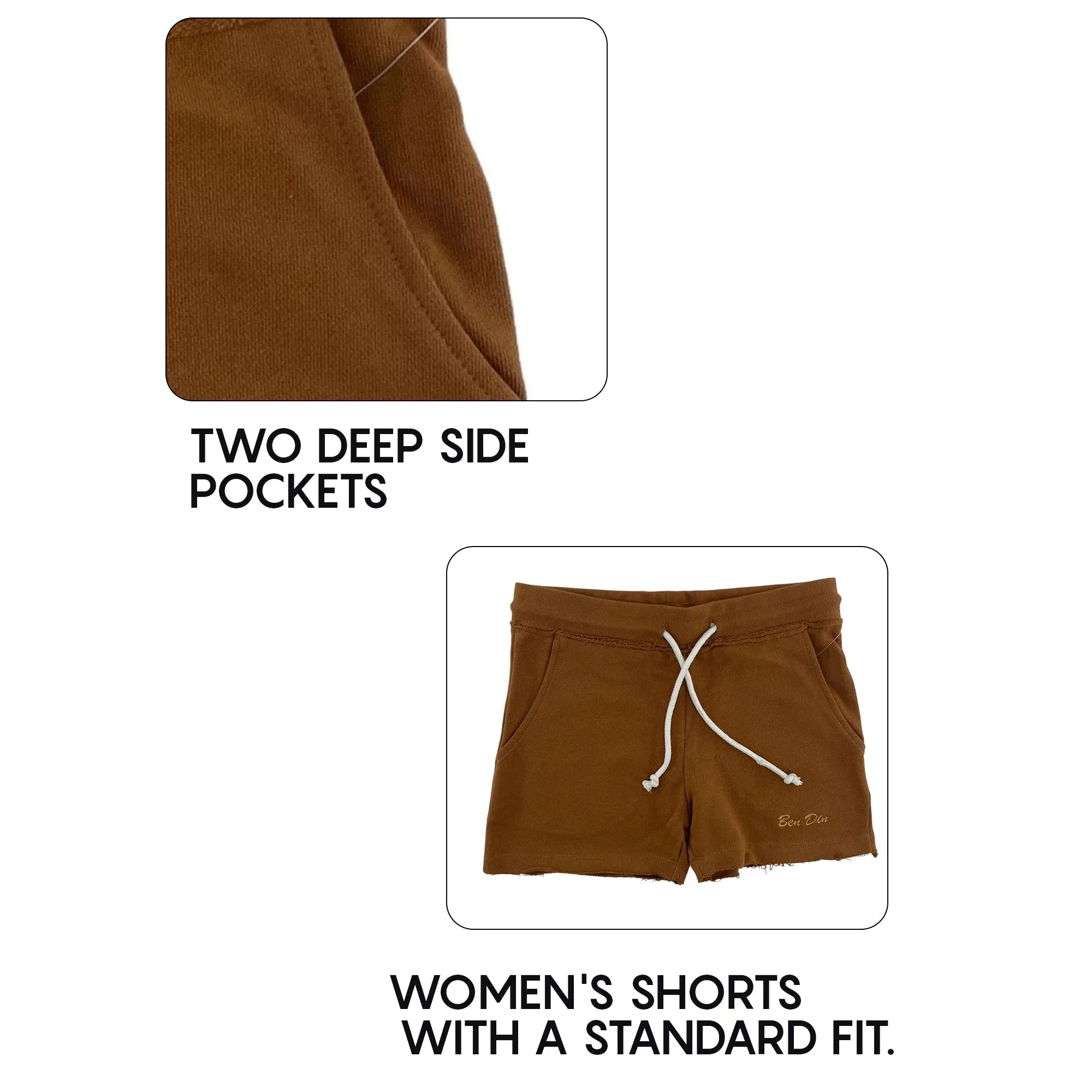 Women's Raw Edge Shorts, Cotton Casual Sport Summer Shorts with Pockets