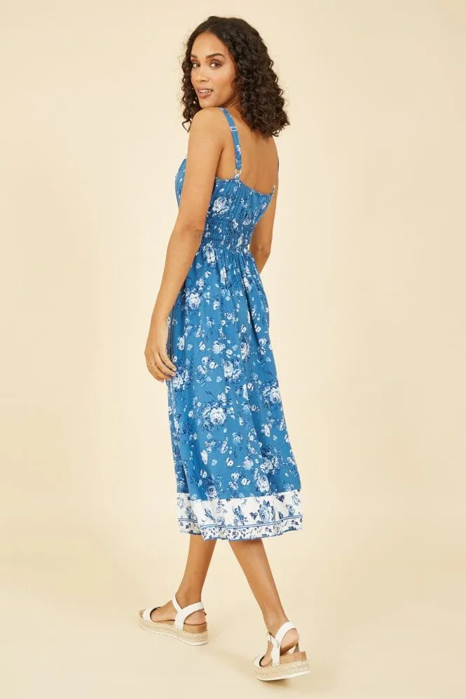 Yumi Blue Flower Midi Strappy Sundress