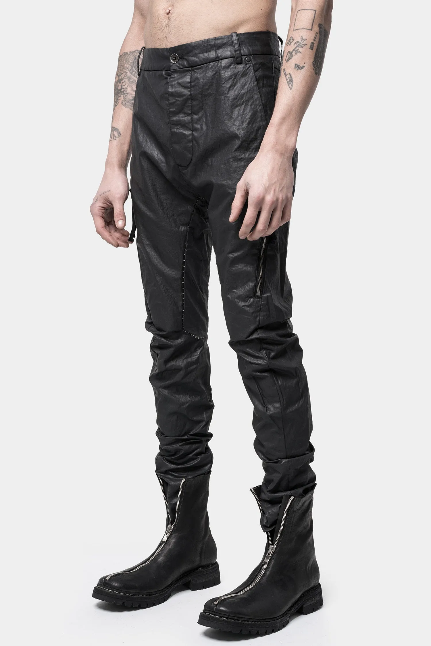 Zip pocket coated linen pants