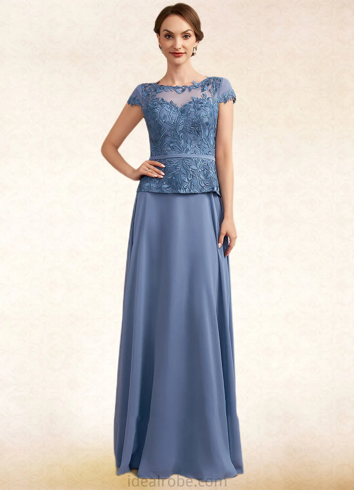 Zoe A-Line Scoop Neck Floor-Length Chiffon Lace Mother of the Bride Dress STK126P0014989