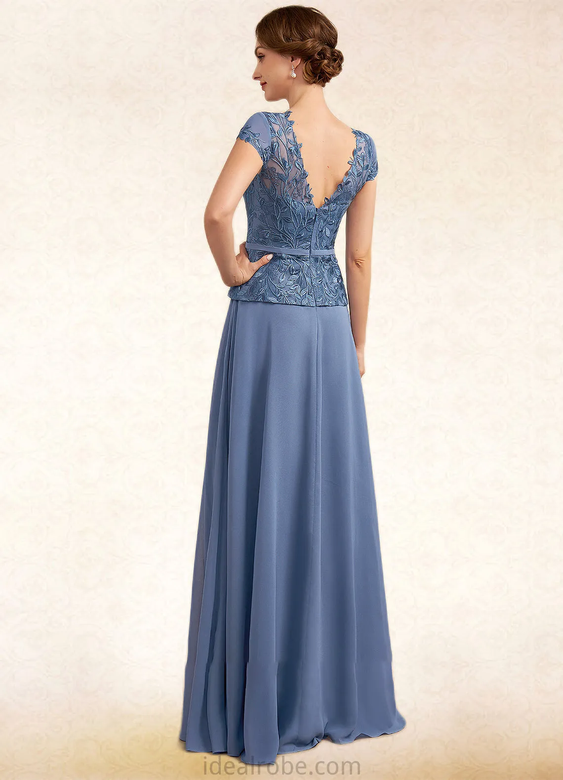 Zoe A-Line Scoop Neck Floor-Length Chiffon Lace Mother of the Bride Dress STK126P0014989