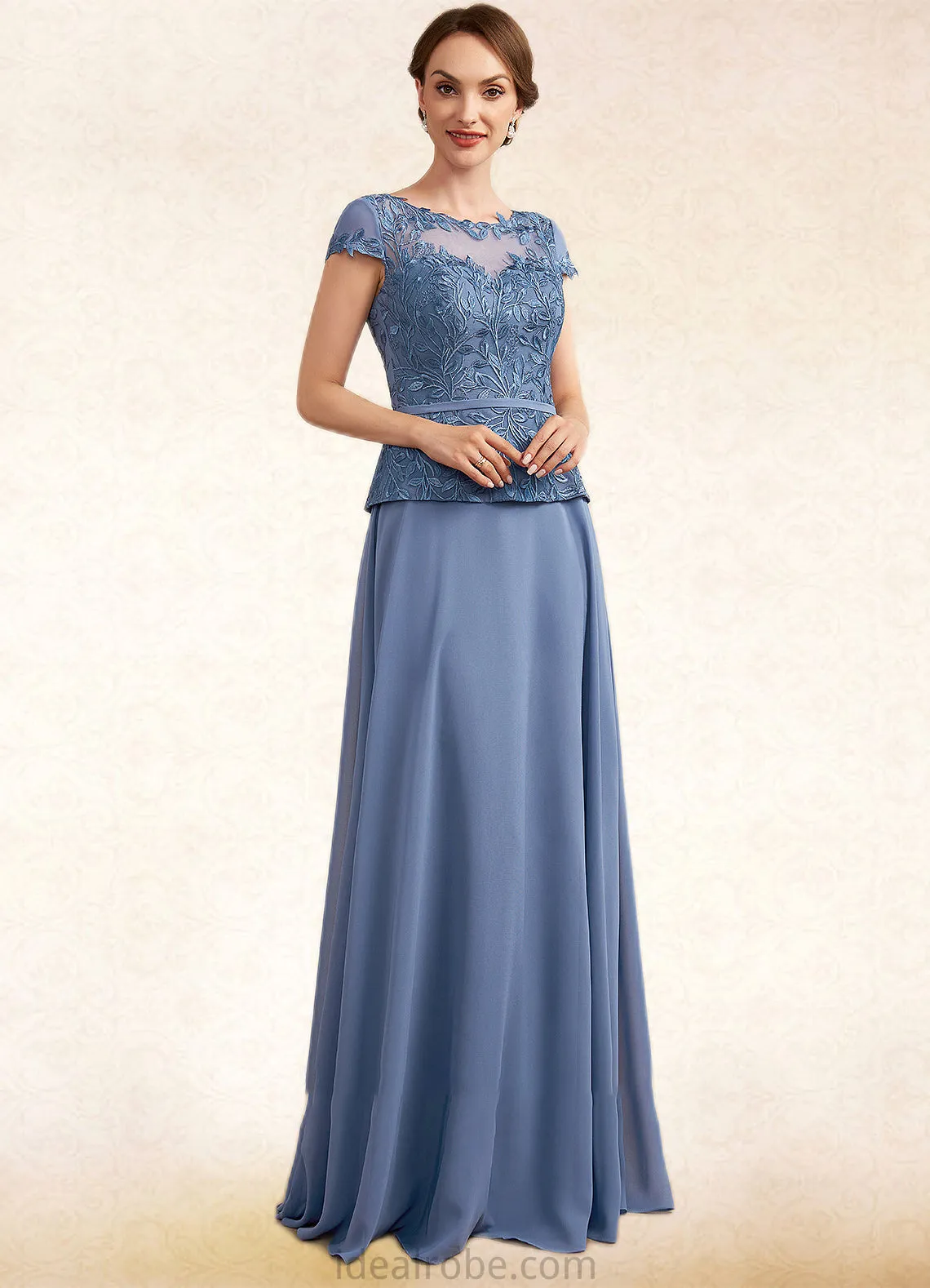 Zoe A-Line Scoop Neck Floor-Length Chiffon Lace Mother of the Bride Dress STK126P0014989